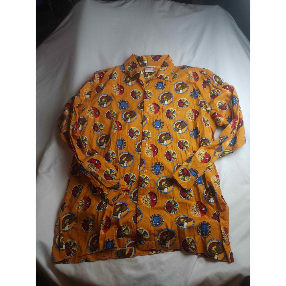 Vintage Platinum FUBU Fat Albert Graphic Shirt Orange Mens XL Long Sleeve Button